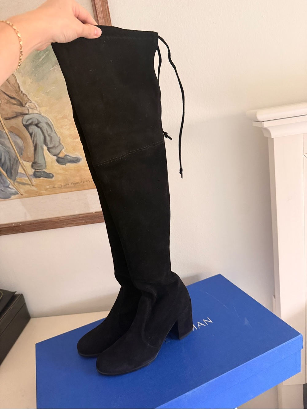 Stuart Weitzman Black Suede Over-the-Knee Tie-Back Boots